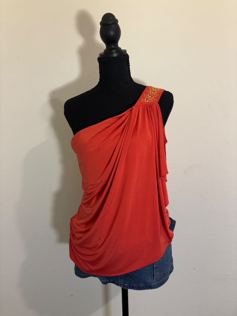 VTG 2000s Cache Coral Embellished One Shoulder Top - Picture 2 of 9